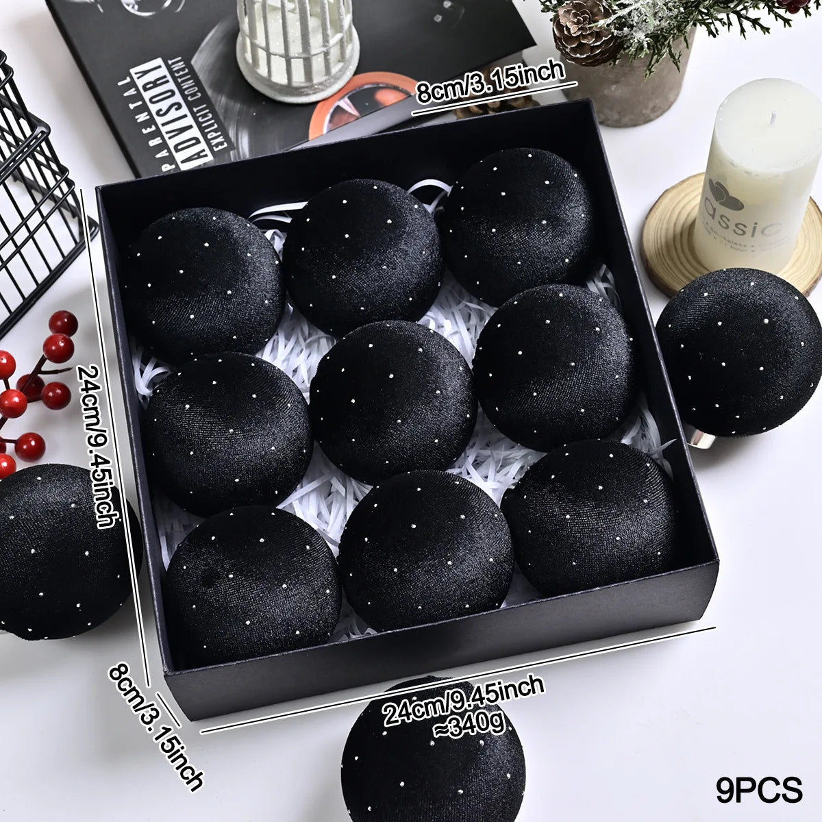 Kit of 9 luxurious velvet Christmas ornaments| Christimas Flare