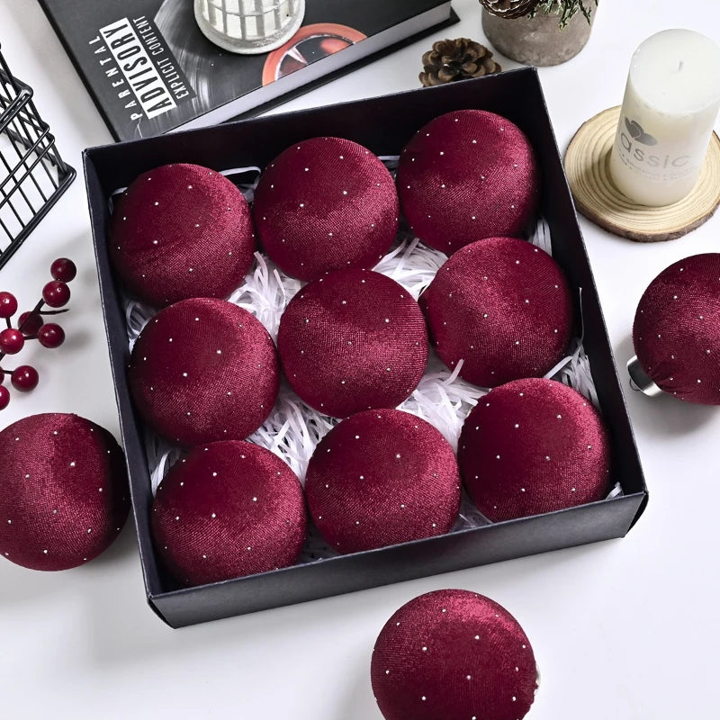 Kit of 9 luxurious velvet Christmas ornaments| Christimas Flare