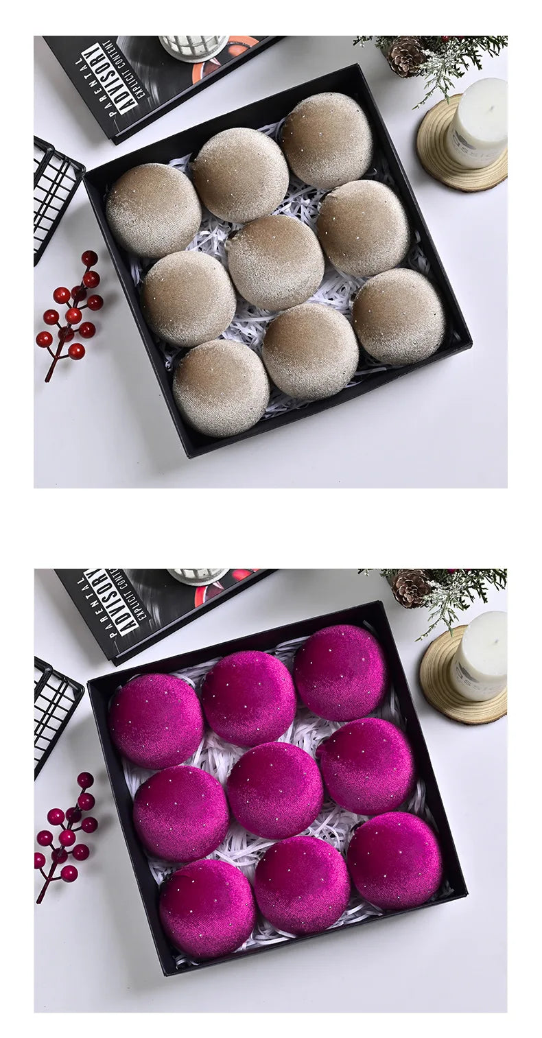 Kit of 9 luxurious velvet Christmas ornaments| Christimas Flare