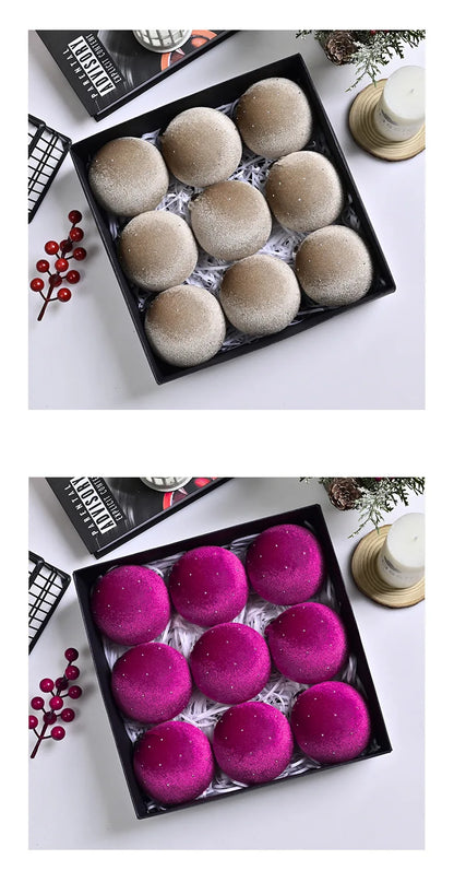 Kit of 9 luxurious velvet Christmas ornaments| Christimas Flare