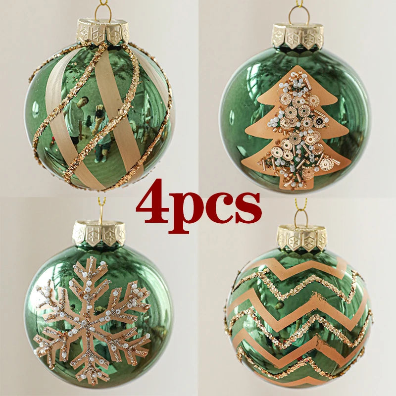 Kit of 4 luxury green Christmas balls with sequins | Christimas Flare