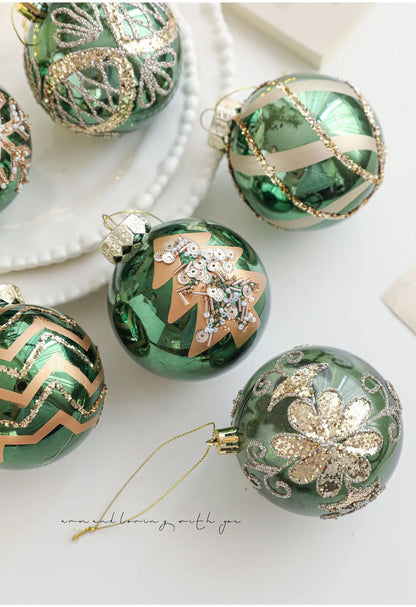 Kit of 4 luxury green Christmas balls with sequins | Christimas Flare