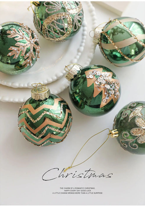 Kit of 4 luxury green Christmas balls with sequins | Christimas Flare