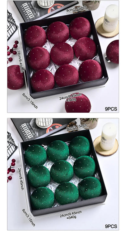 Kit of 9 luxurious velvet Christmas ornaments| Christimas Flare