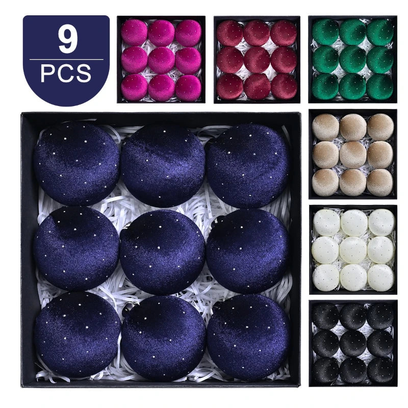 Kit of 9 luxurious velvet Christmas ornaments| Christimas Flare