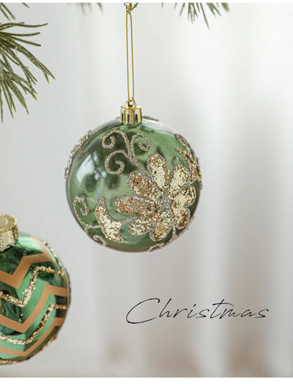 Kit of 4 luxury green Christmas balls with sequins | Christimas Flare
