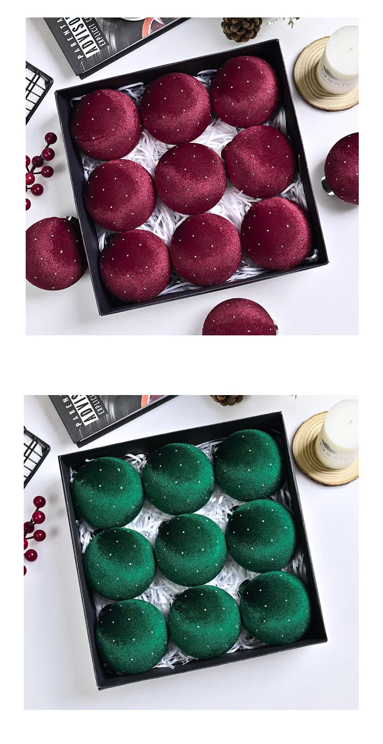 Kit of 9 luxurious velvet Christmas ornaments| Christimas Flare