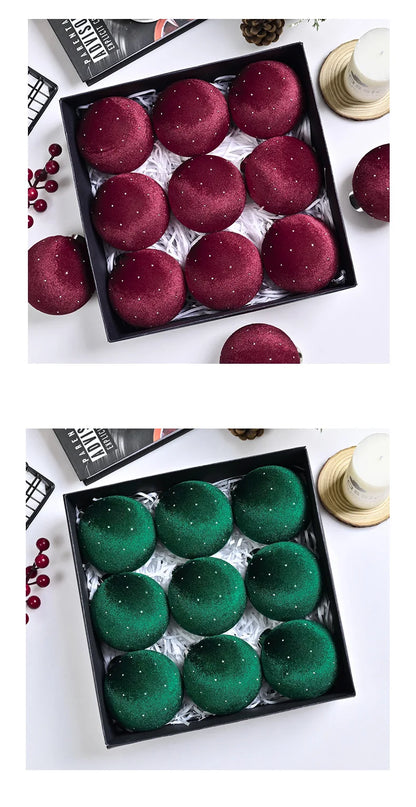 Kit of 9 luxurious velvet Christmas ornaments| Christimas Flare