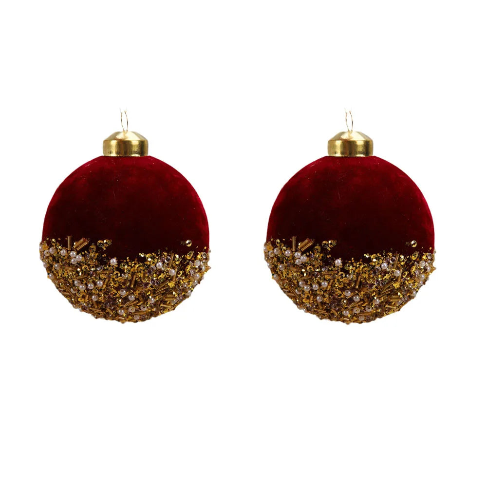 Red Christmas ornaments with glitter in velvet | Christimas Flare