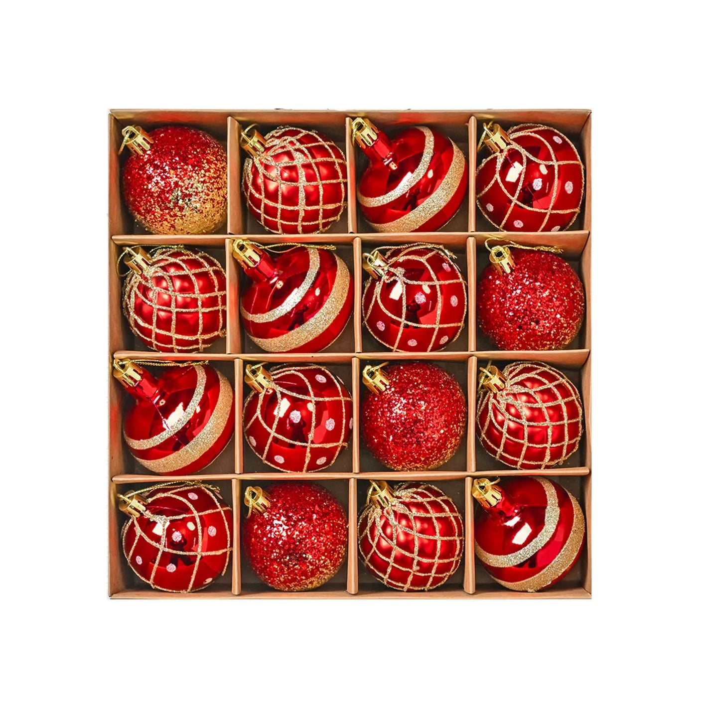 Box containing 16 shiny, glittery Christmas balls | Christimas Flare