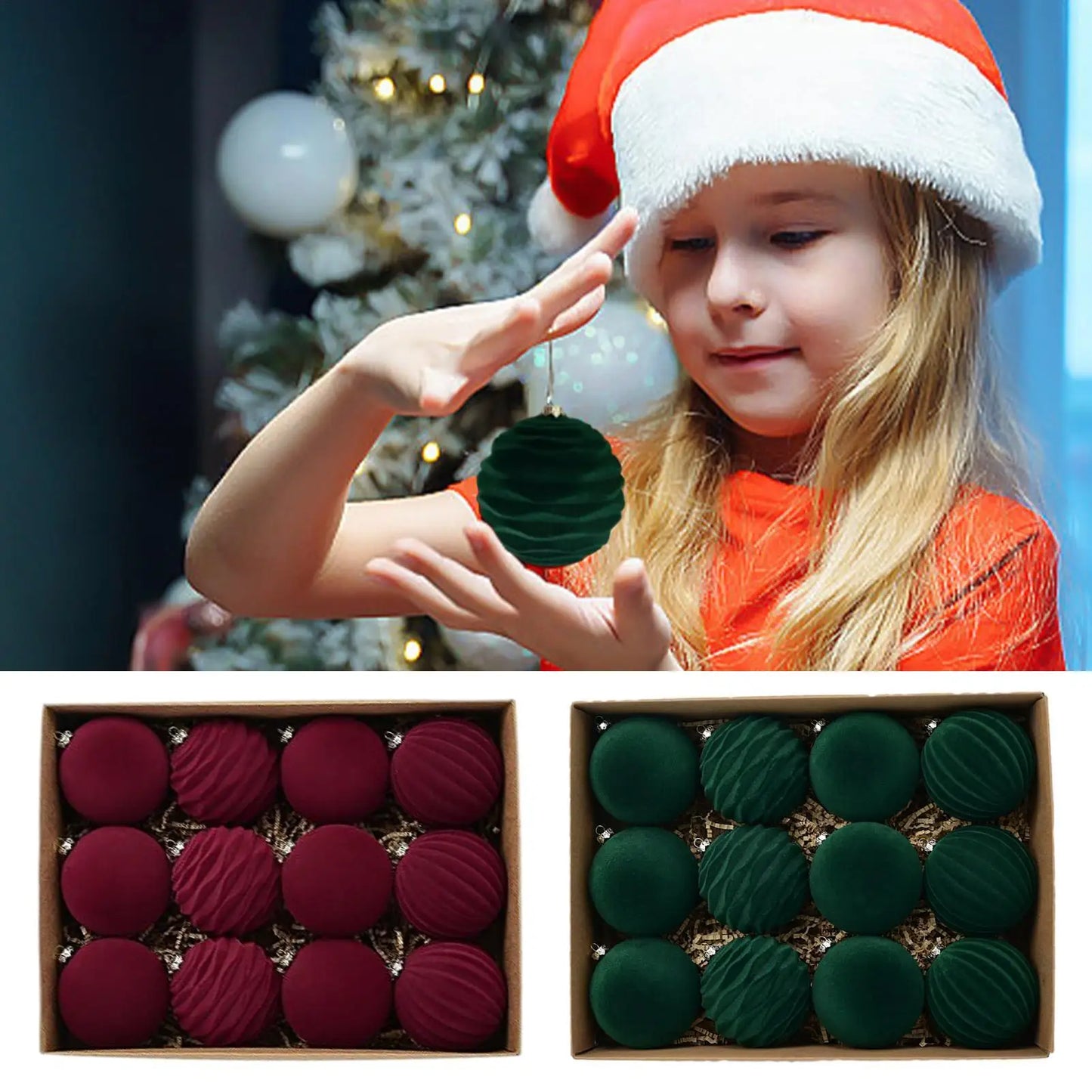 Velvet Christmas balls-  12 units | Christimas Flare