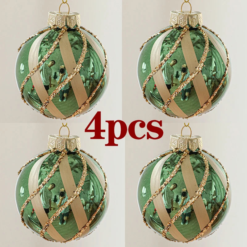 Kit of 4 luxury green Christmas balls with sequins | Christimas Flare