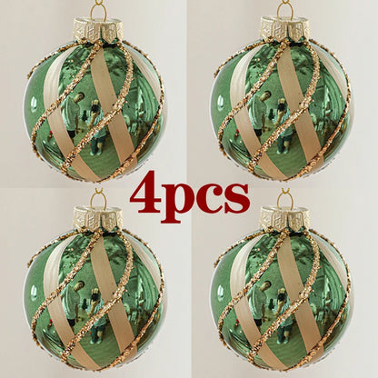 Kit of 4 luxury green Christmas balls with sequins | Christimas Flare