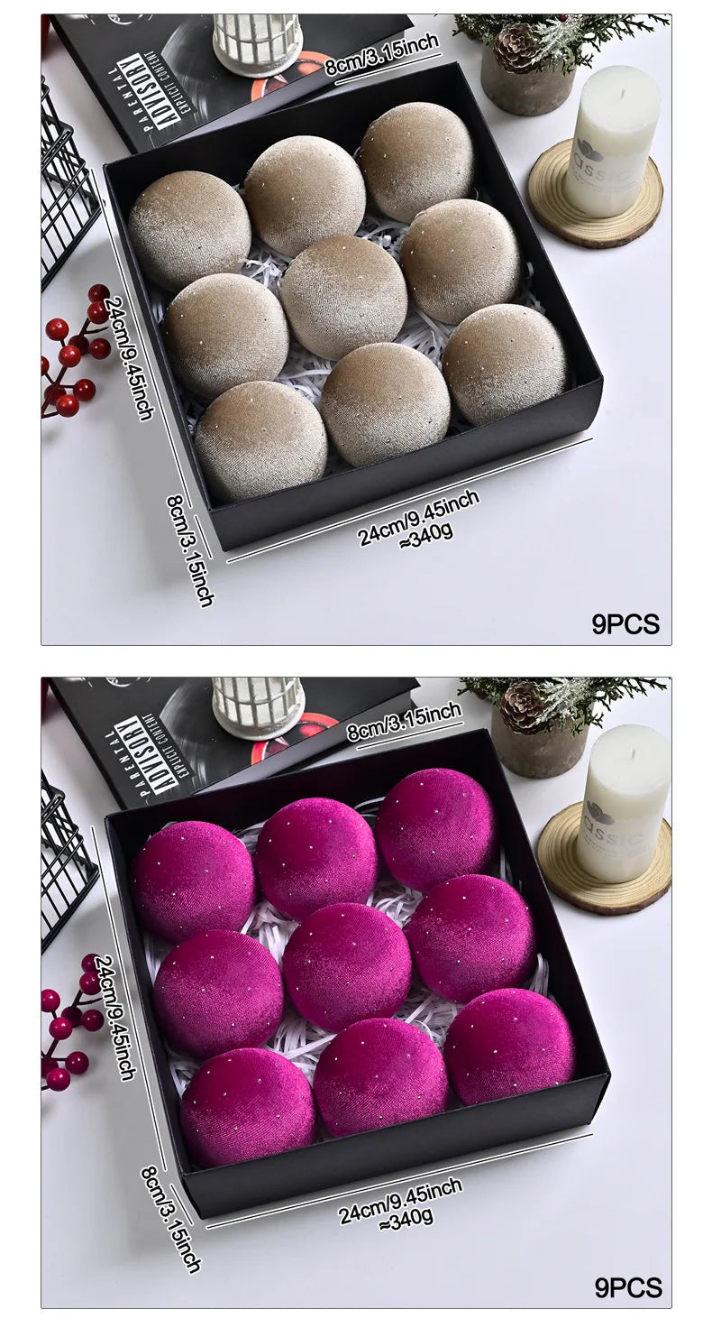 Kit of 9 luxurious velvet Christmas ornaments| Christimas Flare