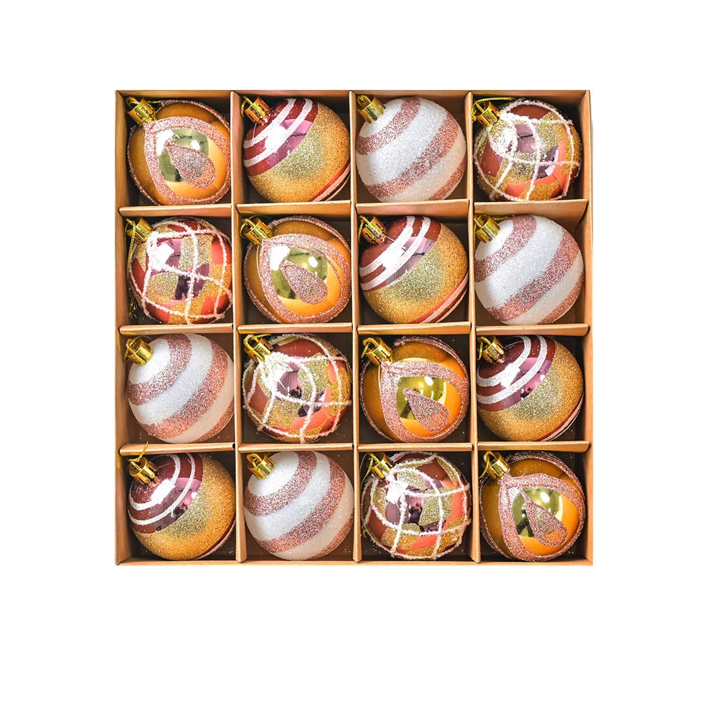 Box containing 16 shiny, glittery Christmas balls | Christimas Flare