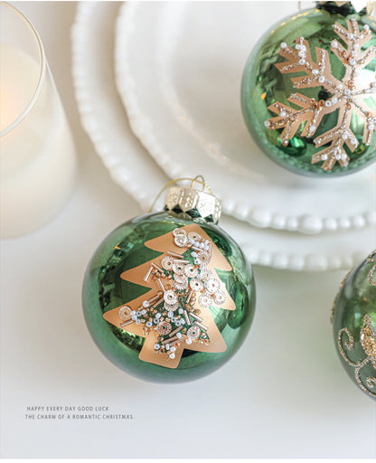 Kit of 4 luxury green Christmas balls with sequins | Christimas Flare