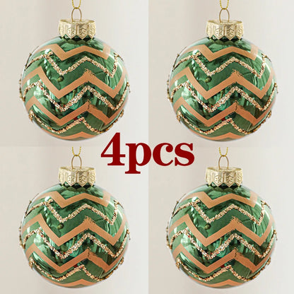 Kit of 4 luxury green Christmas balls with sequins | Christimas Flare