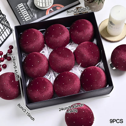 Kit of 9 luxurious velvet Christmas ornaments| Christimas Flare
