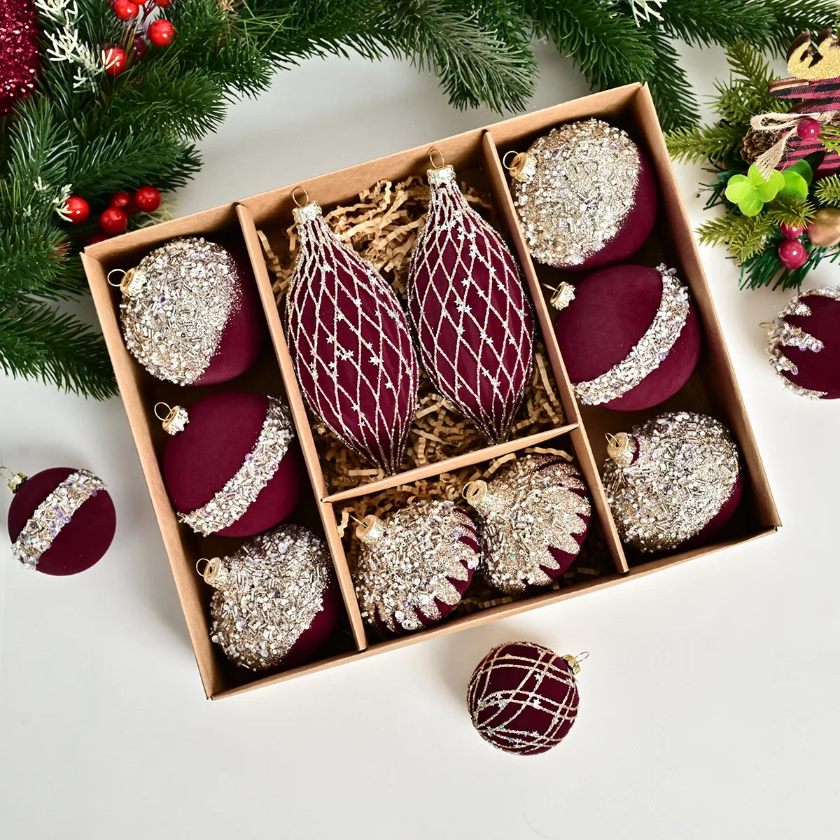 Set of velvet Christmas ornaments - luxury decorations | Christimas Flare