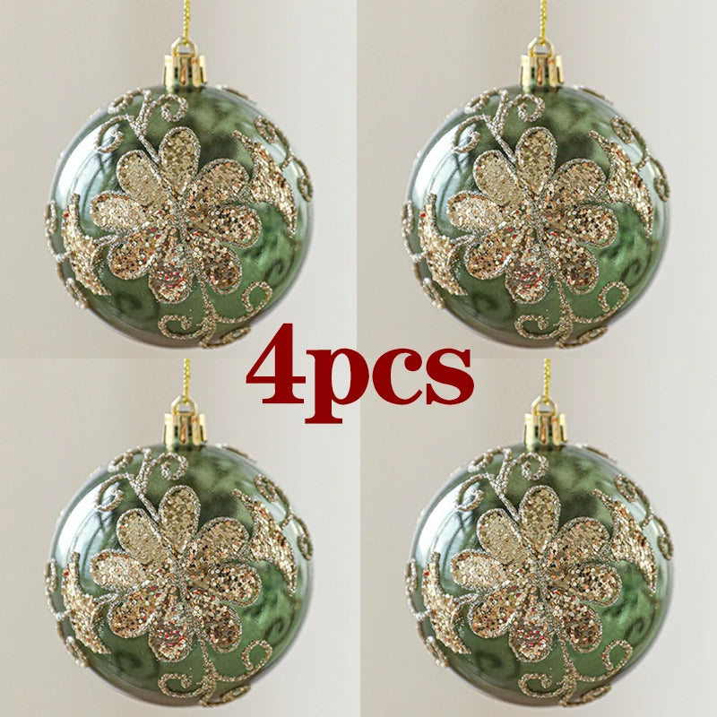 Kit of 4 luxury green Christmas balls with sequins | Christimas Flare