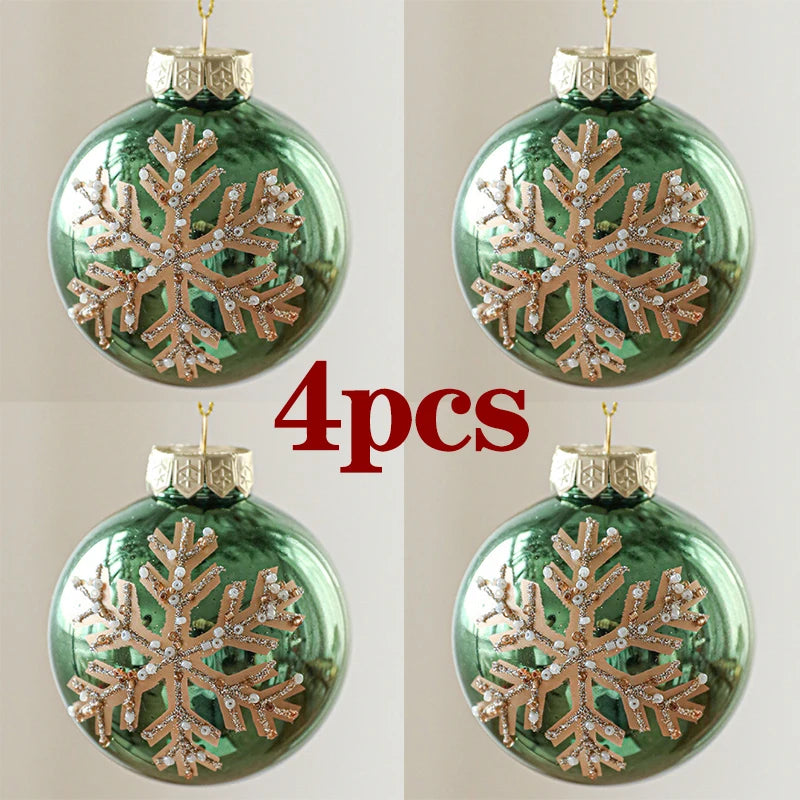 Kit of 4 luxury green Christmas balls with sequins | Christimas Flare
