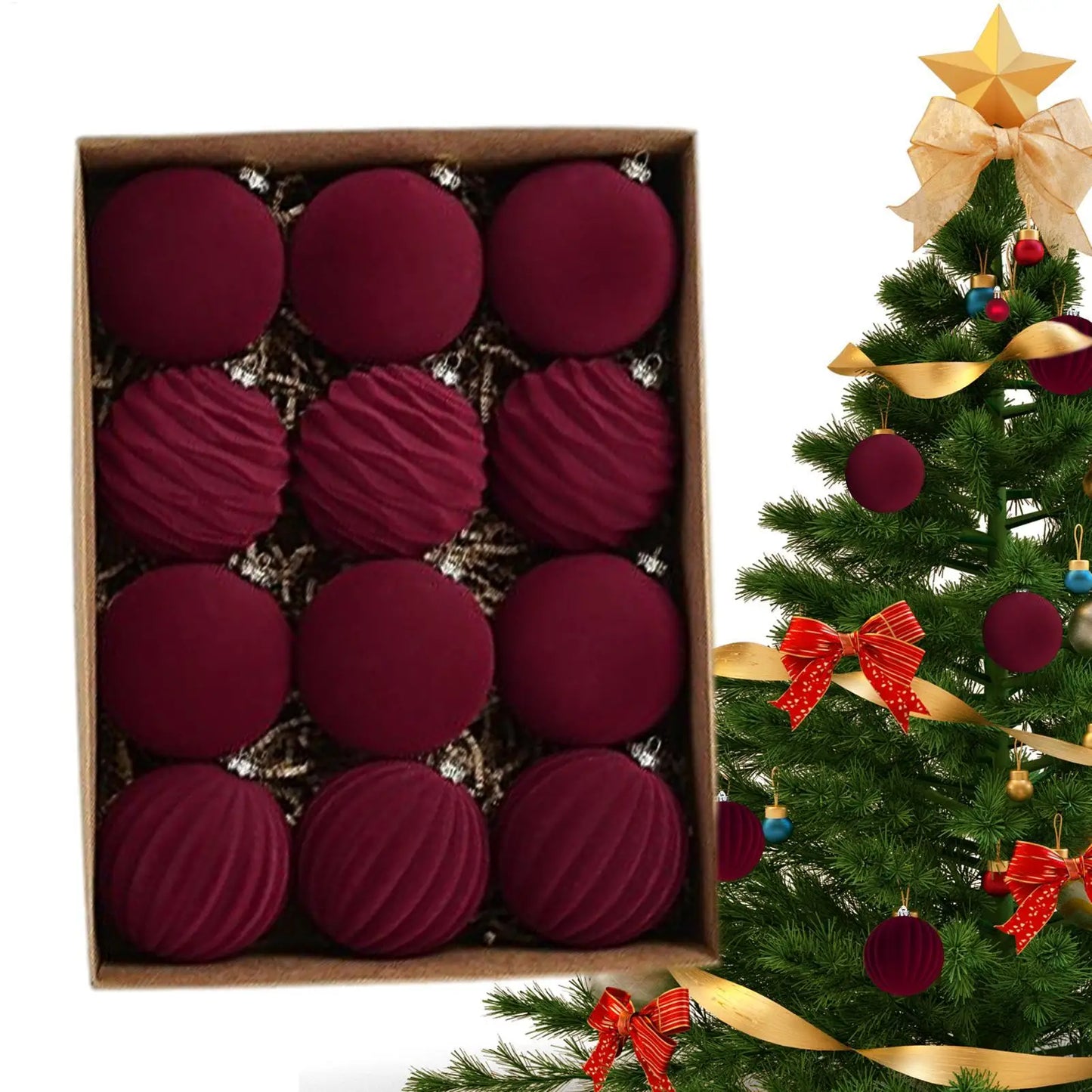 Velvet Christmas balls-  12 units | Christimas Flare