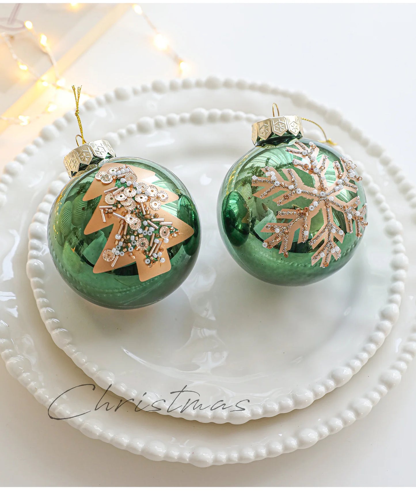 Kit of 4 luxury green Christmas balls with sequins | Christimas Flare