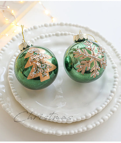 Kit of 4 luxury green Christmas balls with sequins | Christimas Flare