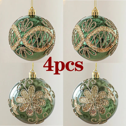 Kit of 4 luxury green Christmas balls with sequins | Christimas Flare