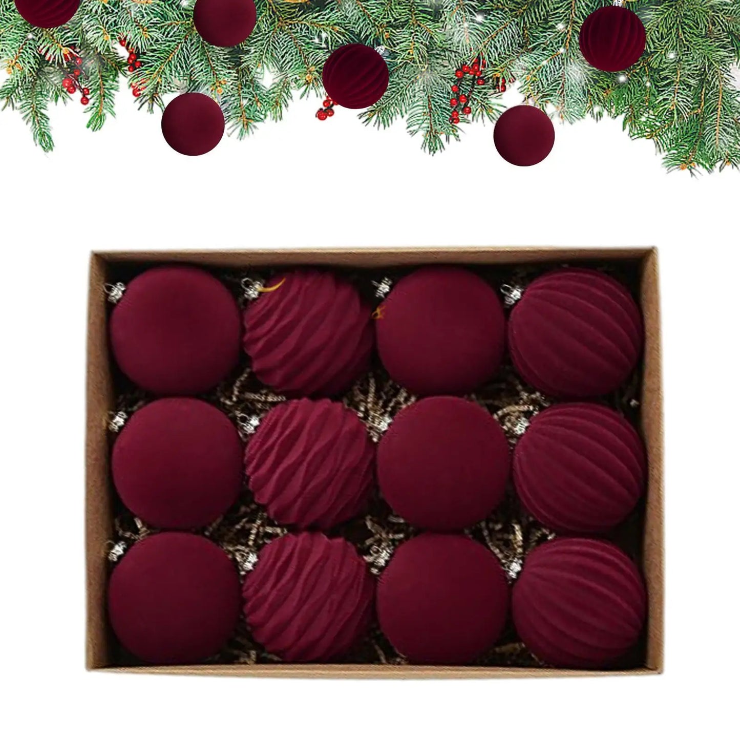 Velvet Christmas balls-  12 units | Christimas Flare