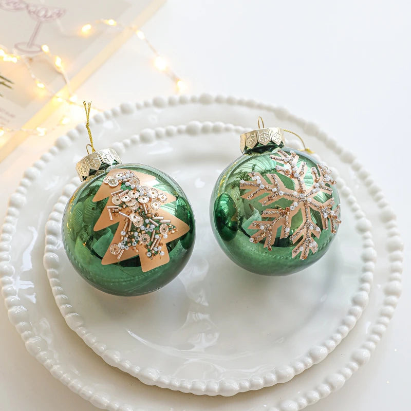 Kit of 4 luxury green Christmas balls with sequins | Christimas Flare