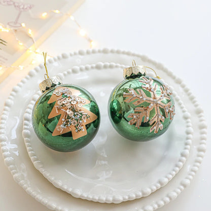 Kit of 4 luxury green Christmas balls with sequins | Christimas Flare