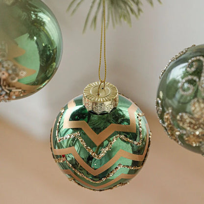 Kit of 4 luxury green Christmas balls with sequins | Christimas Flare