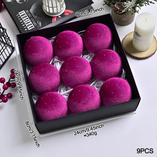 Kit of 9 luxurious velvet Christmas ornaments| Christimas Flare
