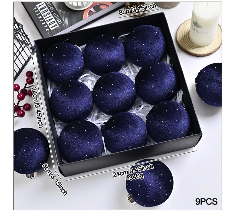 Kit of 9 luxurious velvet Christmas ornaments| Christimas Flare