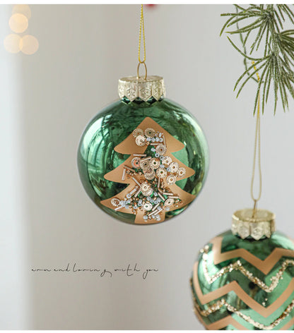Kit of 4 luxury green Christmas balls with sequins | Christimas Flare