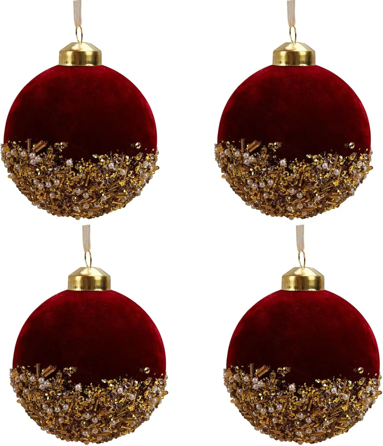Red Christmas ornaments with glitter in velvet | Christimas Flare