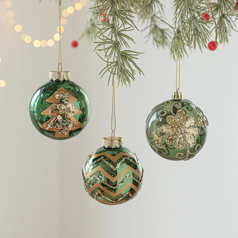 Kit of 4 luxury green Christmas balls with sequins | Christimas Flare