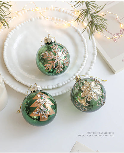 Kit of 4 luxury green Christmas balls with sequins | Christimas Flare